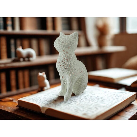 3D Printed Hollow Cat small Voronoi cat  Figurine With LED Light - Picture 1 of 12